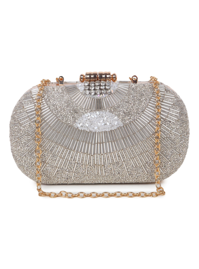 Womens Silver Beaded Clutch Purse Evening Bag Triangle Sequin Rhinestone  Bags | eBay
